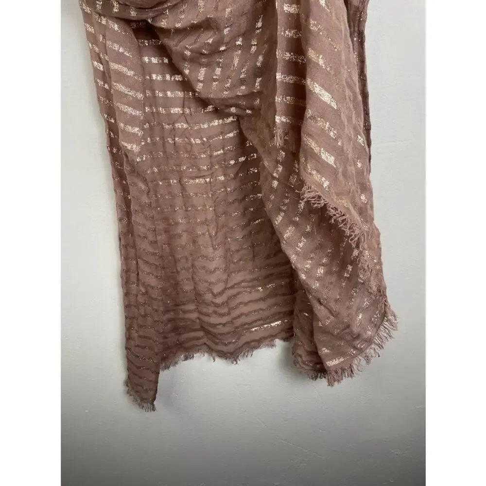 Dusty Rose Pink Metallic Striped Scarf Light Weight Blush Pink Boho Wrap 70X25